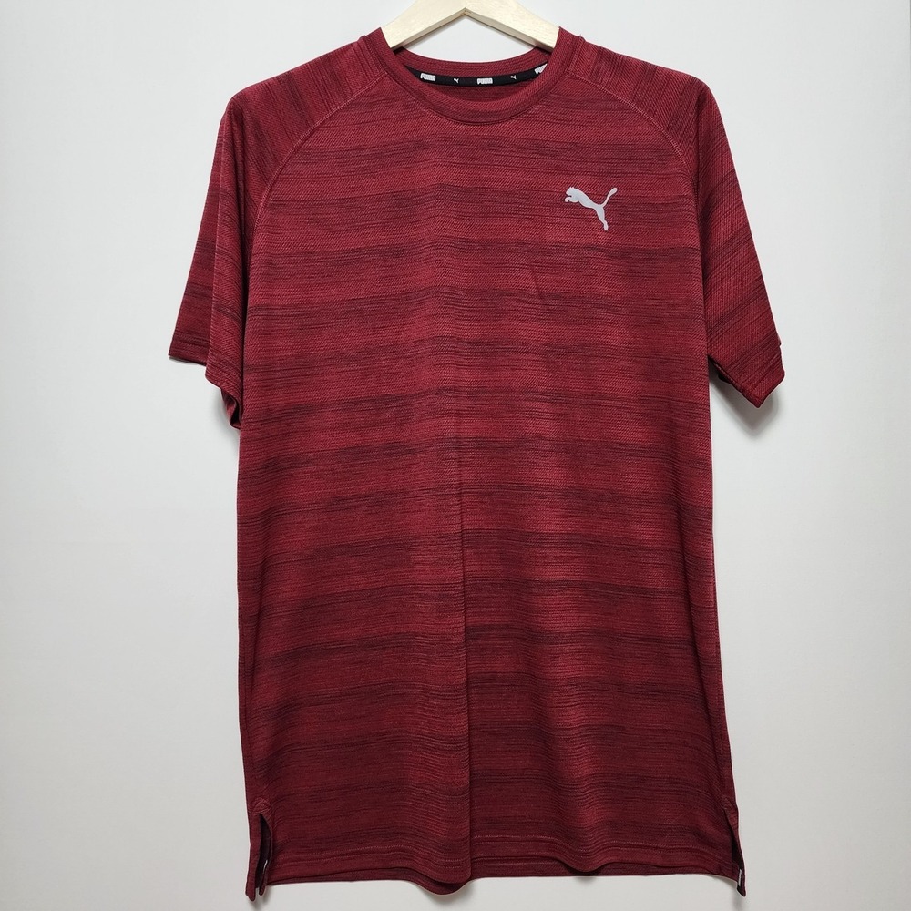 Puma Space Dye Heathered Performance T-Shirt Burgundy Red Large